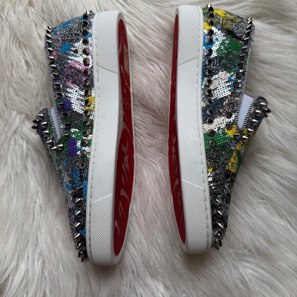 NWT • Christian Louboutin PIK BOAT Sequin Splash Spiked Stud Sneaker Size: 35 - Picture 4 of 12